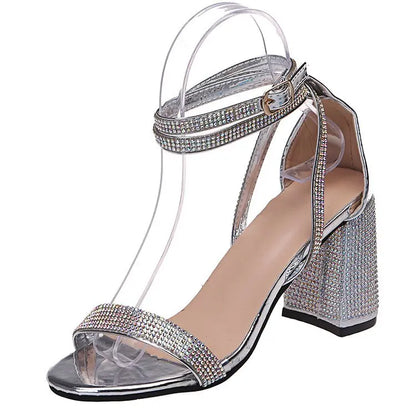 Sandales d'été Sexy pour femmes, chaussures de fête, grande taille, à tête carrée, à la mode, bout ouvert, strass, tendance