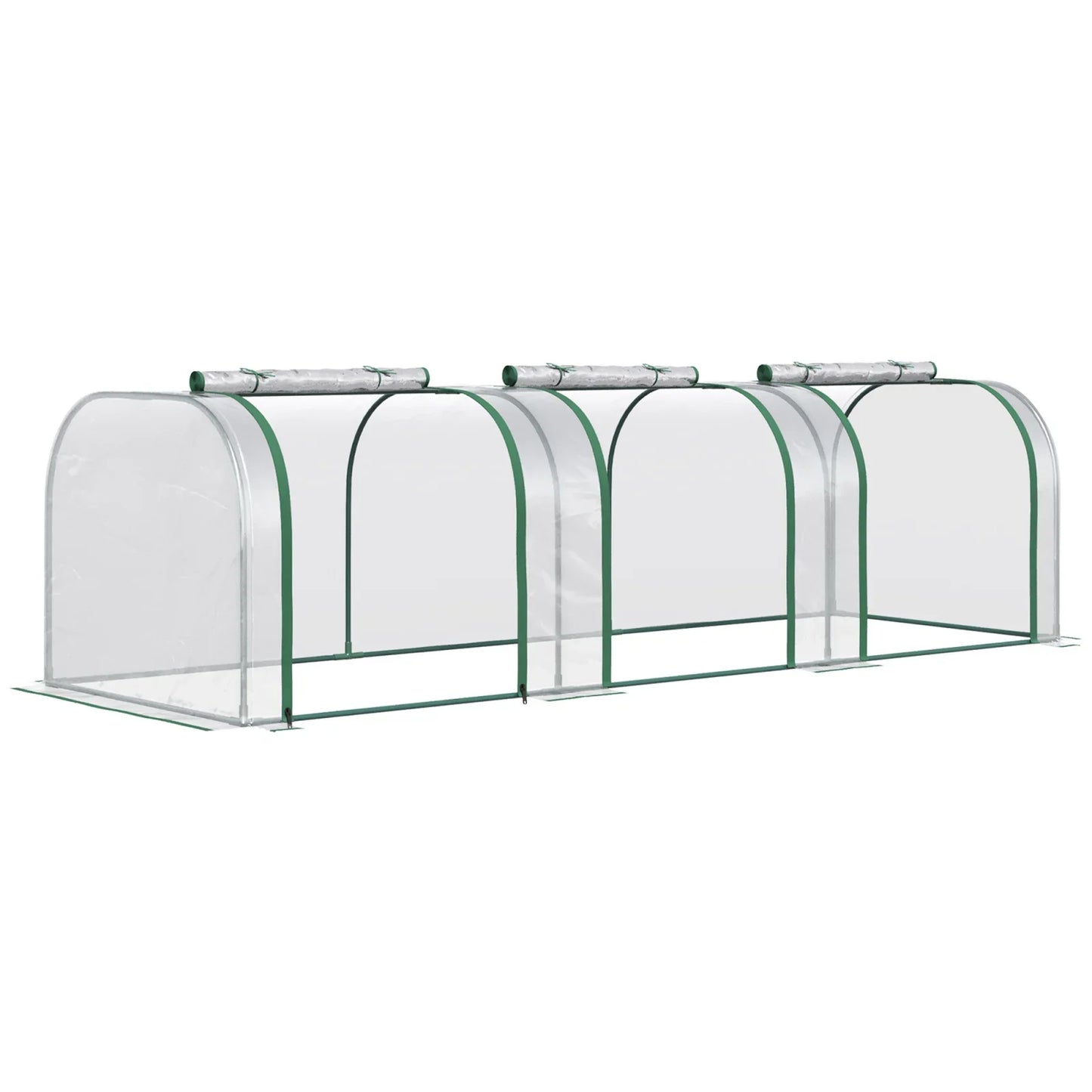 Serre de jardin tunnel Outsunny 295x100x80 cm avec 3 portes zippées, cadre en acier et bâche PVC imperméable et résistance aux UV