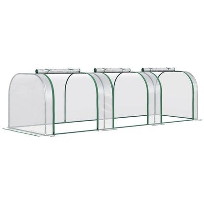 Serre de jardin tunnel Outsunny 295x100x80 cm avec 3 portes zippées, cadre en acier et bâche PVC imperméable et résistance aux UV