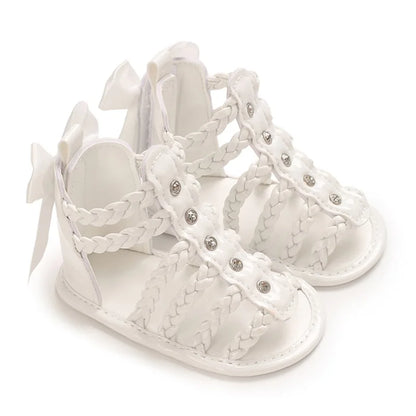 Sandales d’été bébé fille cuir PU, nœud papillon, décontractées