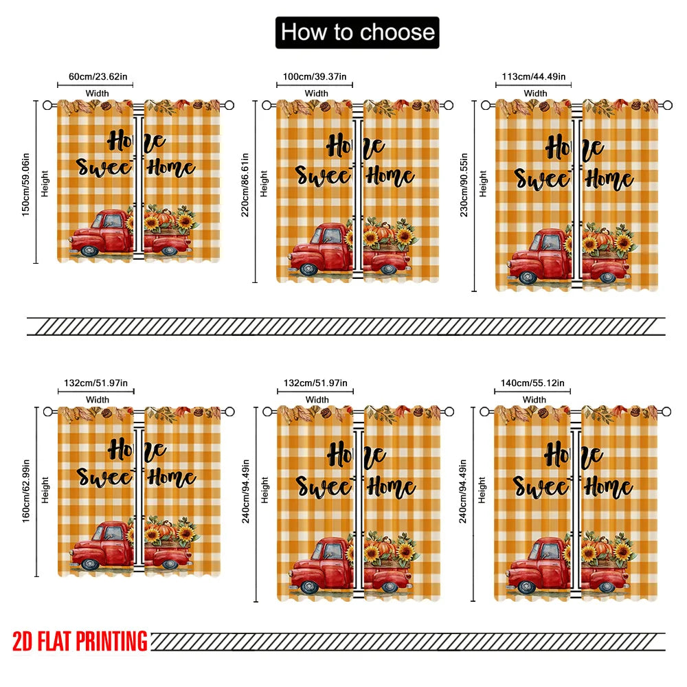 Rideaux imprimés 2D automne plaid/voiture, 2 pièces polyester, déco murale maison