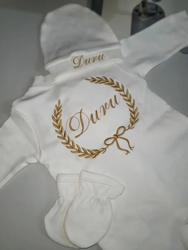 Barboteuse Bébé Jetable avec Nom, Ailes d'Ange, Sortie de Maternité .