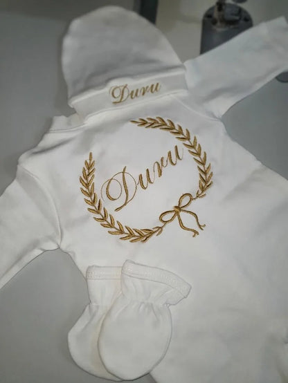 Barboteuse Bébé Jetable avec Nom, Ailes d'Ange, Sortie de Maternité .