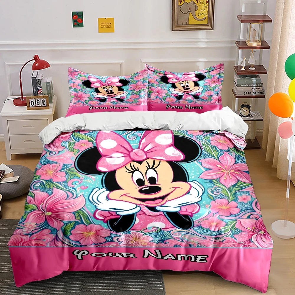Ensemble de literie 3PCS personnalisé Minnie – Housse de couette et taies, imprimé dessin animé, confort luxe enfant/adulte