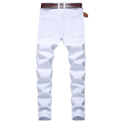 Jean Homme Destroy Droit, Pantalon Denim Blanc Grande Taille 28-42, Marque Mode .