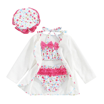 Set maillot de bain fille 4 pcs – avec bonnet & manteau (2‑6 ans)