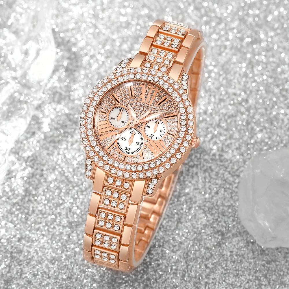 Montres femme quartz 6 pièces – Strass, cadran rond, minimaliste, Reloj Mujer, sans boîte