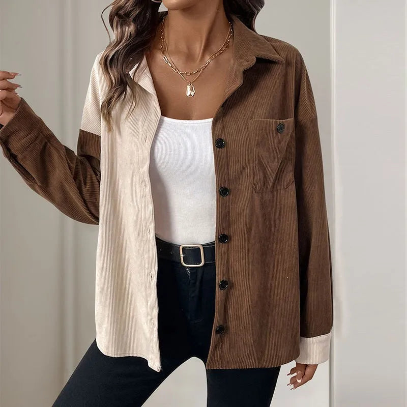 Cardigan Femme en Velours Côtelé à Revers – Style décontracté Streetwear