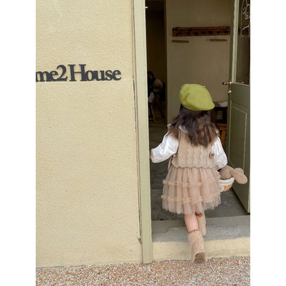 Gilet tricoté fille – sans manches, mode printemps/automne, 1‑7 ans