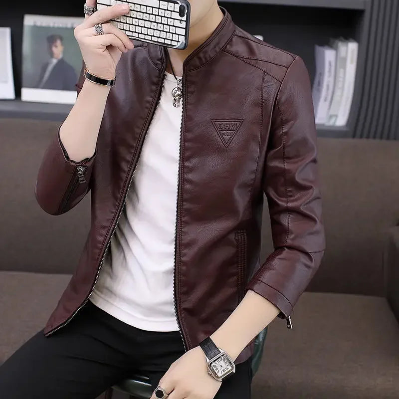 Blazer homme slim fit en cuir, style coréen, simple boutonnage, décontracté luxe .