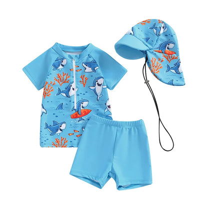 Ensemble maillot de bain été bébé garçon – anti‑UV, haut manches courtes, short et chapeau