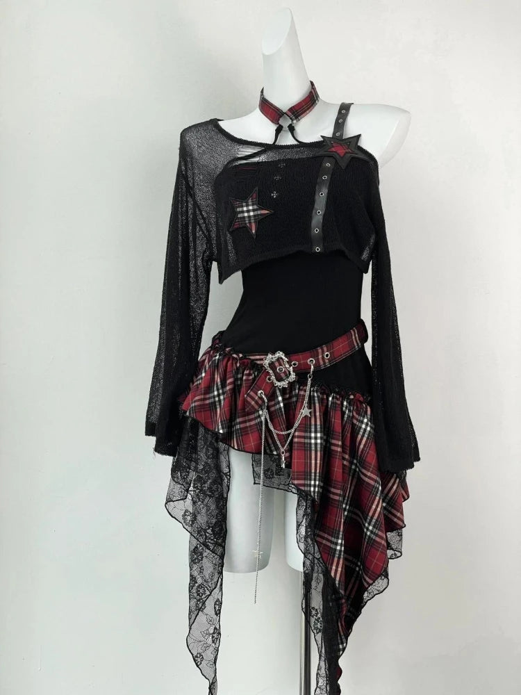 Ensemble mode américaine gothique fille, style chic slim