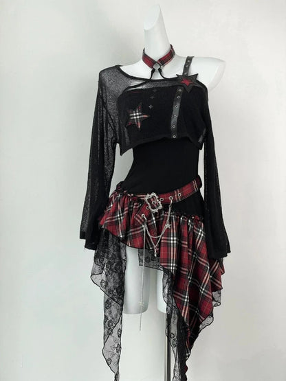 Ensemble mode américaine gothique fille, style chic slim