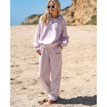 Ensemble Femme Automne-Hiver – Sweat à Capuche Zippé & Pantalon Épais, Style Décontracté Tendance