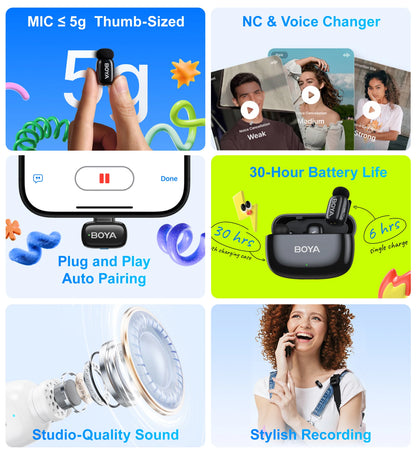 Micro Sans Fil BOYA Lavalier Mini, Enregistrement Audio/Vidéo .