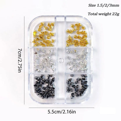 Clous ongles 3D métal – 6 grilles noir & argent, style punk