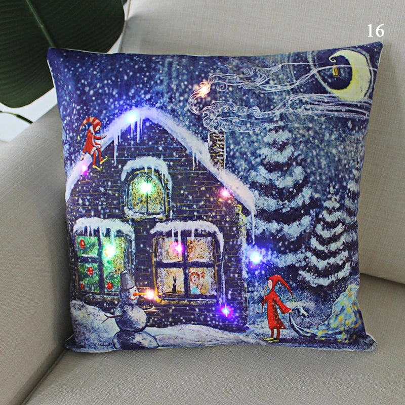 Housse coussin Noël LED Père Noël﻿– lumineux, déco maison, nouvel an