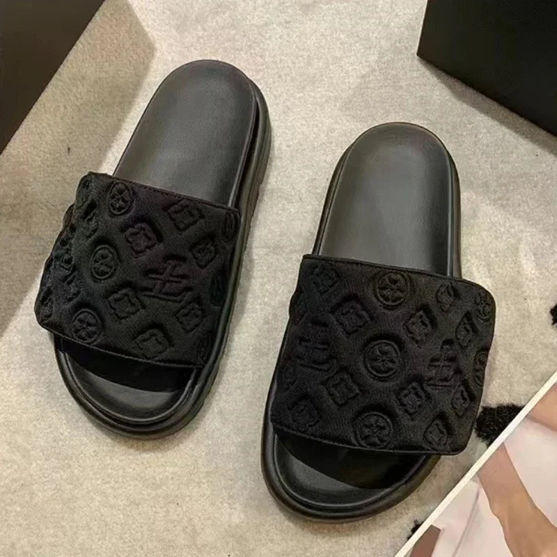 Pantoufles été femme à semelle épaisse, sandales de plage tendance,