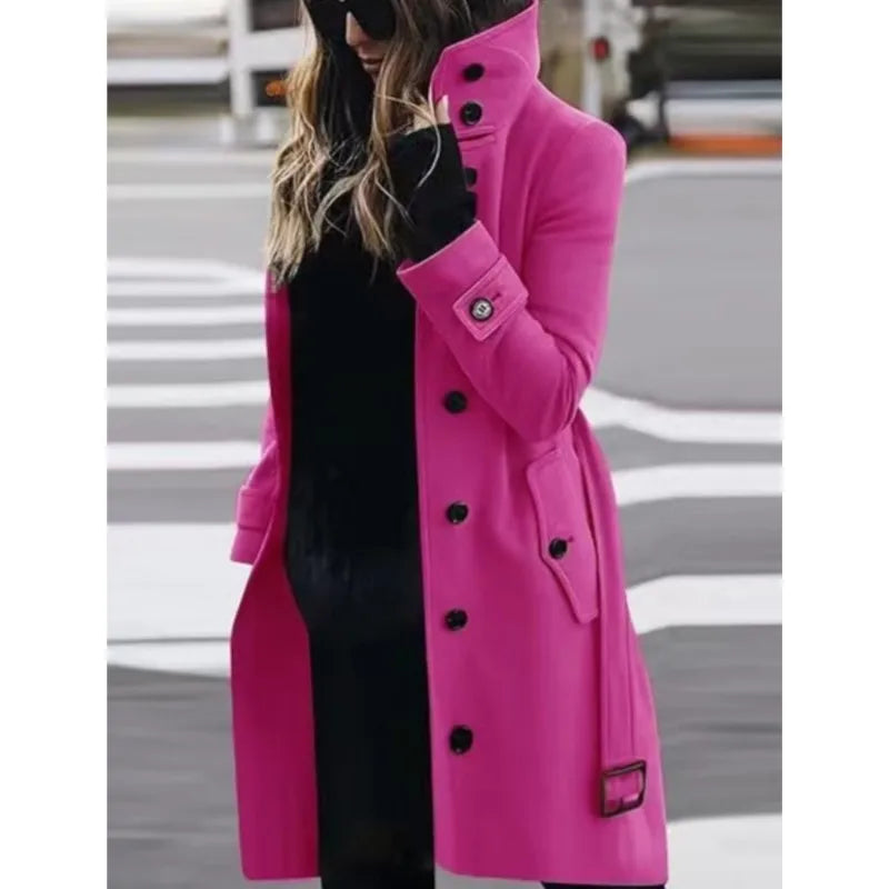 Manteau Femme Automne Hiver Chaud à Col Rabattu – Veste à Simple Boutonnage