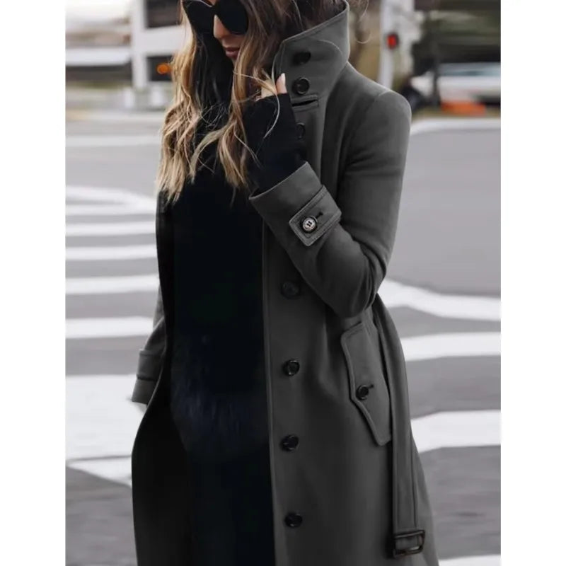Manteau Femme Automne Hiver Chaud à Col Rabattu – Veste à Simple Boutonnage