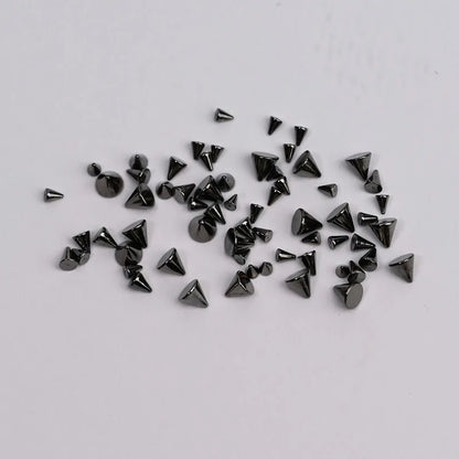 Clous ongles 3D métal – 6 grilles noir & argent, style punk