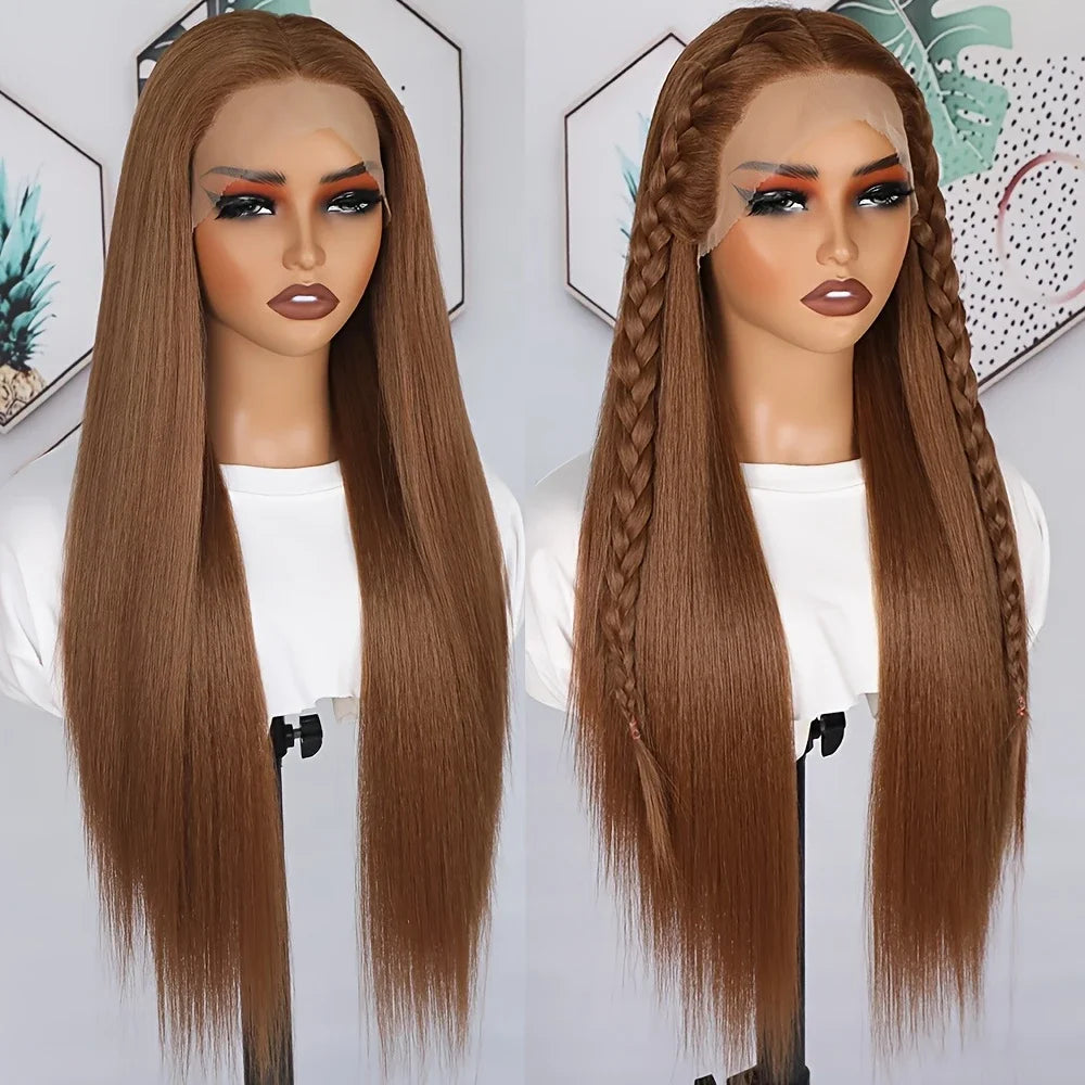 Perruque Lace Front Synthétique – Marron Lisse 13x4