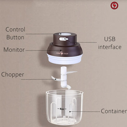 Broyeur légumes et fruits rechargeable luxe, presse-ail avec lame acier inox 430, conteneur PP certifié LFGB