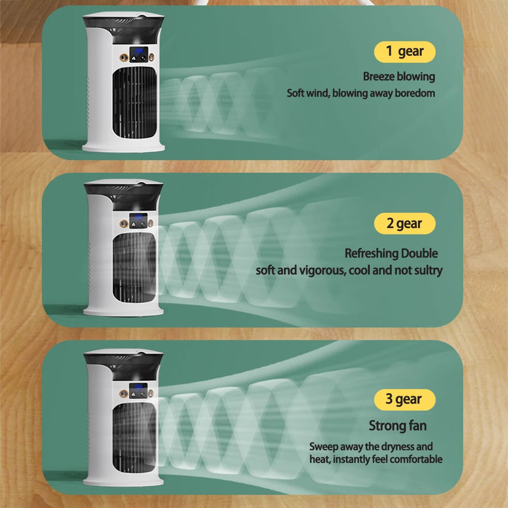 Mini Climatiseur de Bureau USB 3-en-1 : Ventilateur, Refroidisseur d'Air, Humidificateur, Veilleuse 7 Couleurs .