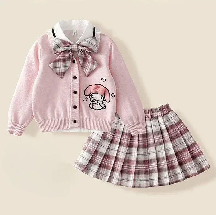 Ensemble cosplay Sanrio Kuromi My Melody 2024, jupe plissée JK, cardigan tricoté style collégial, costume trois pièces pour enfants