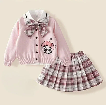 Ensemble cosplay Sanrio Kuromi My Melody 2024, jupe plissée JK, cardigan tricoté style collégial, costume trois pièces pour enfants