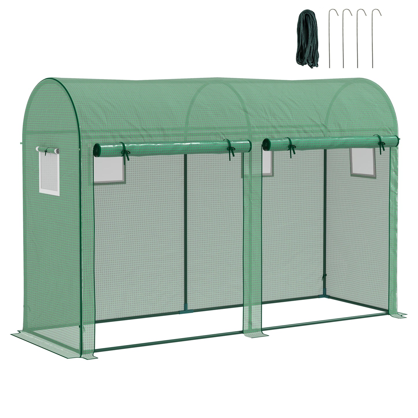 Serre de jardin tunnel Outsunny 300x100x200 cm verte, avec porte roulante et 4 fenêtres en PE et acier robuste