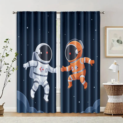 Rideaux en tissu d'astronaute spatial (sans tige), 2 pièces, pour salon, bureau, cuisine, chambre à coucher
