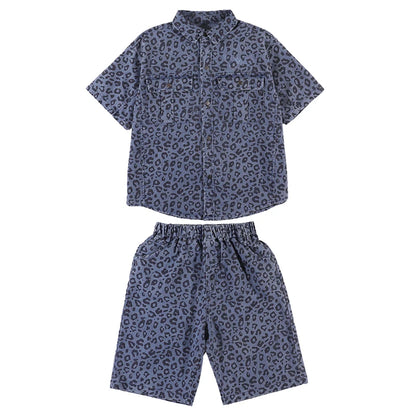 Ensemble été garçon 5‑14 ans – léopard, chemise + short denim