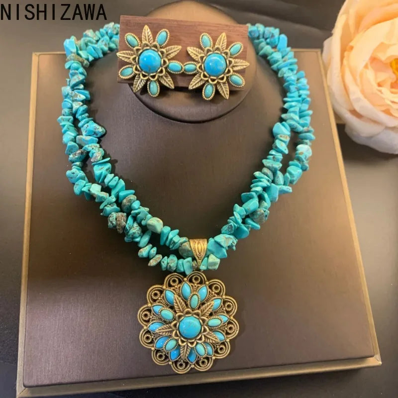 Boucles d'oreilles luxe bohème NISHIZAWA – Mode géométrique turquoise femme