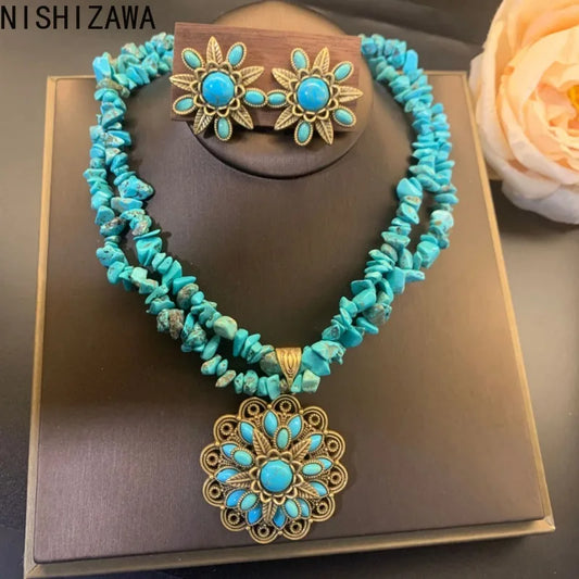 Boucles d'oreilles luxe bohème NISHIZAWA – Mode géométrique turquoise femme