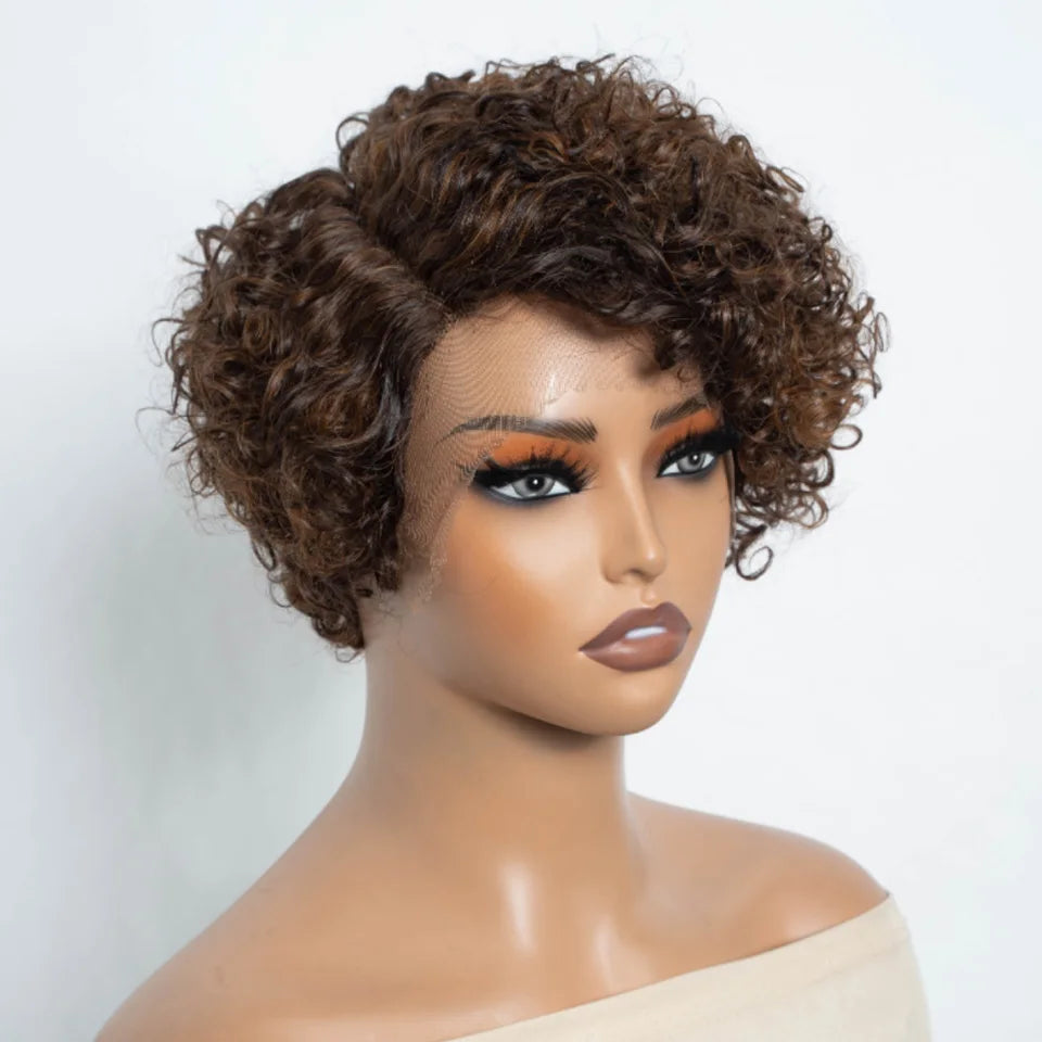 oedir Perruque Courte Bob Lutin Bouclée Ombre Blonde – 100% Cheveux Humains Brésilien Remy avec Lace Front