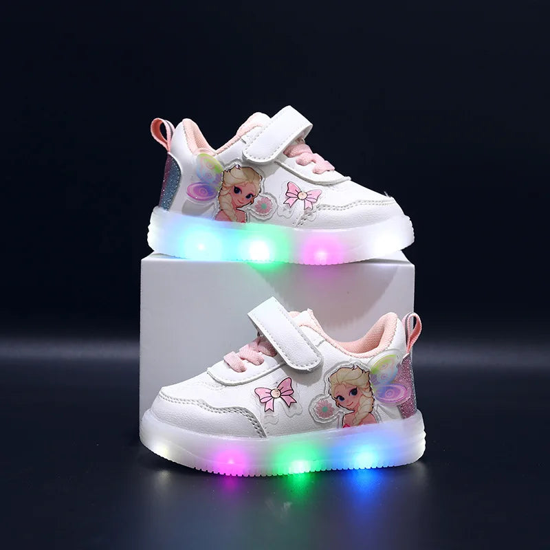 Chaussures LED Elsa princesse pour filles, cuir PU antidérapant, printemps