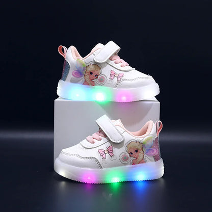 Chaussures LED Elsa princesse pour filles, cuir PU antidérapant, printemps