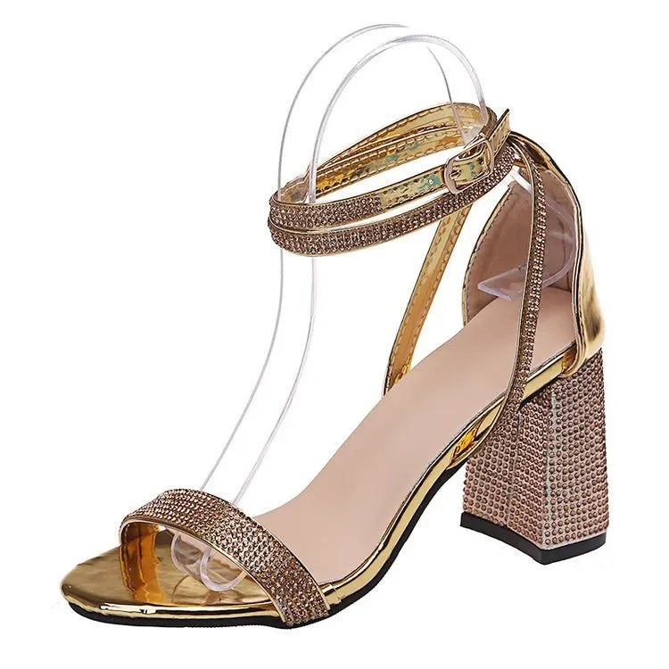 Sandales d'été Sexy pour femmes, chaussures de fête, grande taille, à tête carrée, à la mode, bout ouvert, strass, tendance
