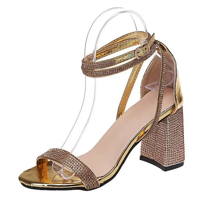 Sandales d'été Sexy pour femmes, chaussures de fête, grande taille, à tête carrée, à la mode, bout ouvert, strass, tendance