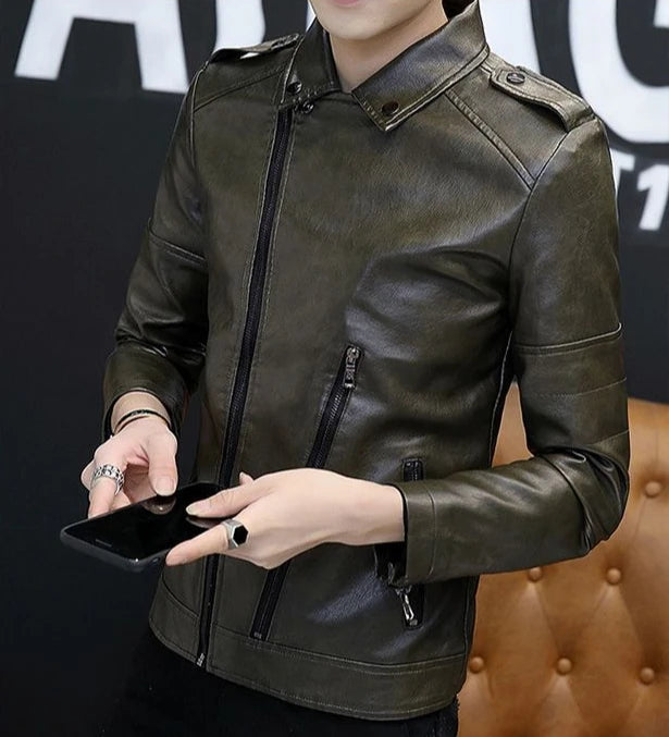 Blazer homme slim fit en cuir, style coréen, simple boutonnage, décontracté luxe .