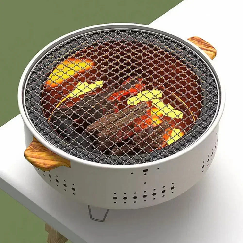 Grill de barbecue portable coréen en acier inoxydable, poêle fendue antiadhésive, support rond pour camping barbecue en plein air