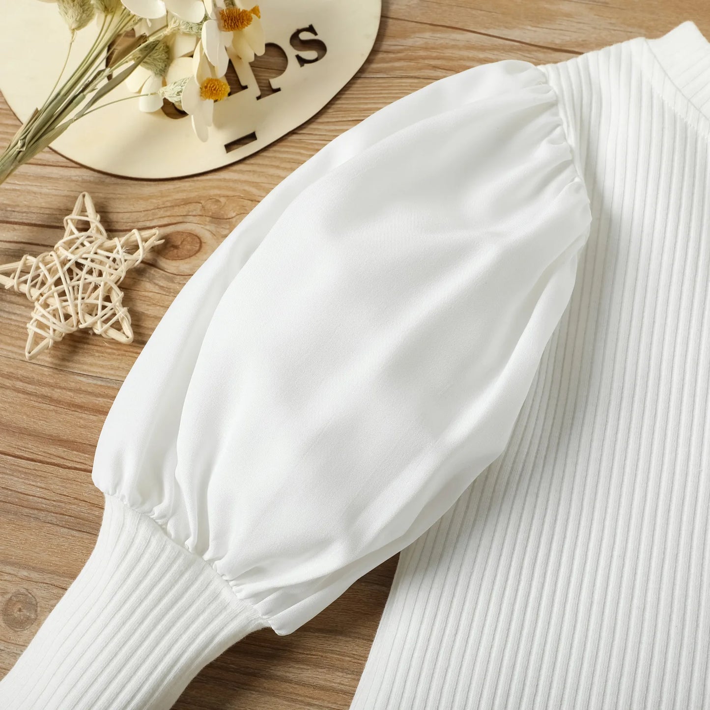 Ensemble fille 2 pièces – chemisier côtelé & pantalon cuir PU avec ceinture (1‑6 ans)