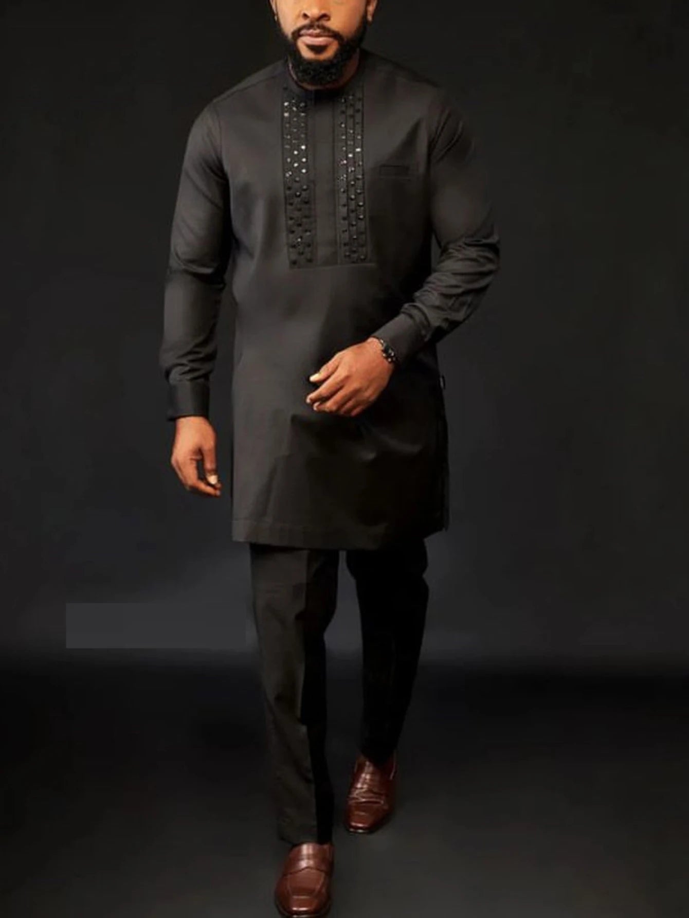 Ensemble africain homme de 2 pièces, chemise manches longues, pantalon, été .