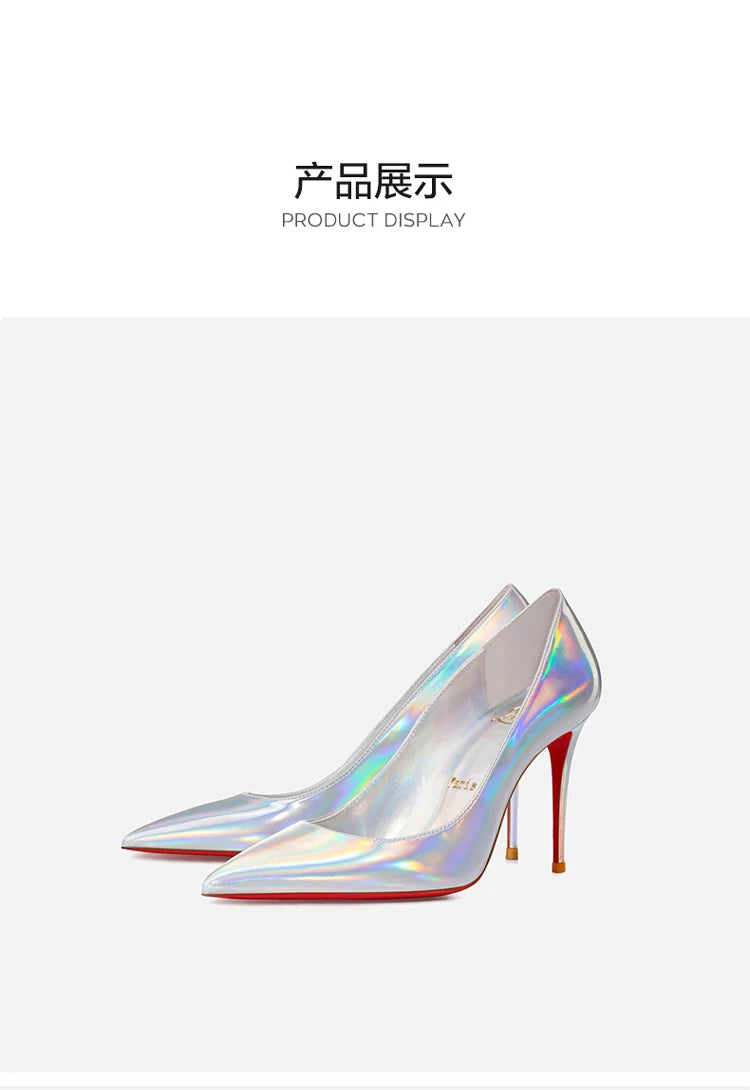 Escarpins femme luxe cuir, talons aiguilles bout pointu, rouge brillant et blanc .