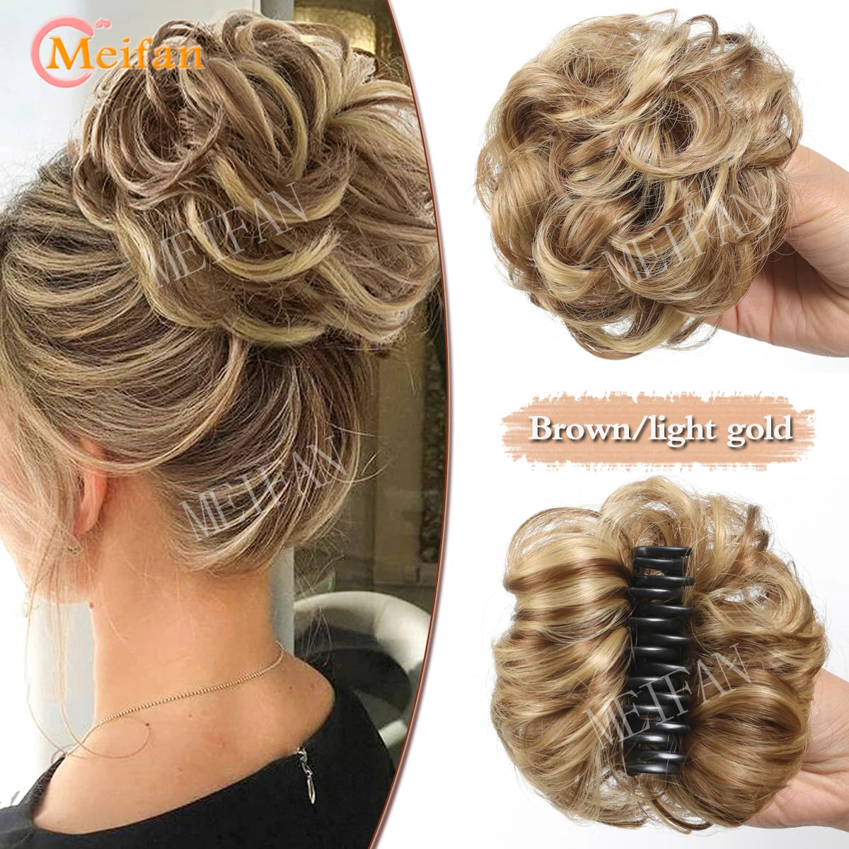 synthetic wavy bun with claw clip,