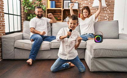 Mini machine karaoké Bluetooth enfants K12, portable avec 2 micros sans fil.