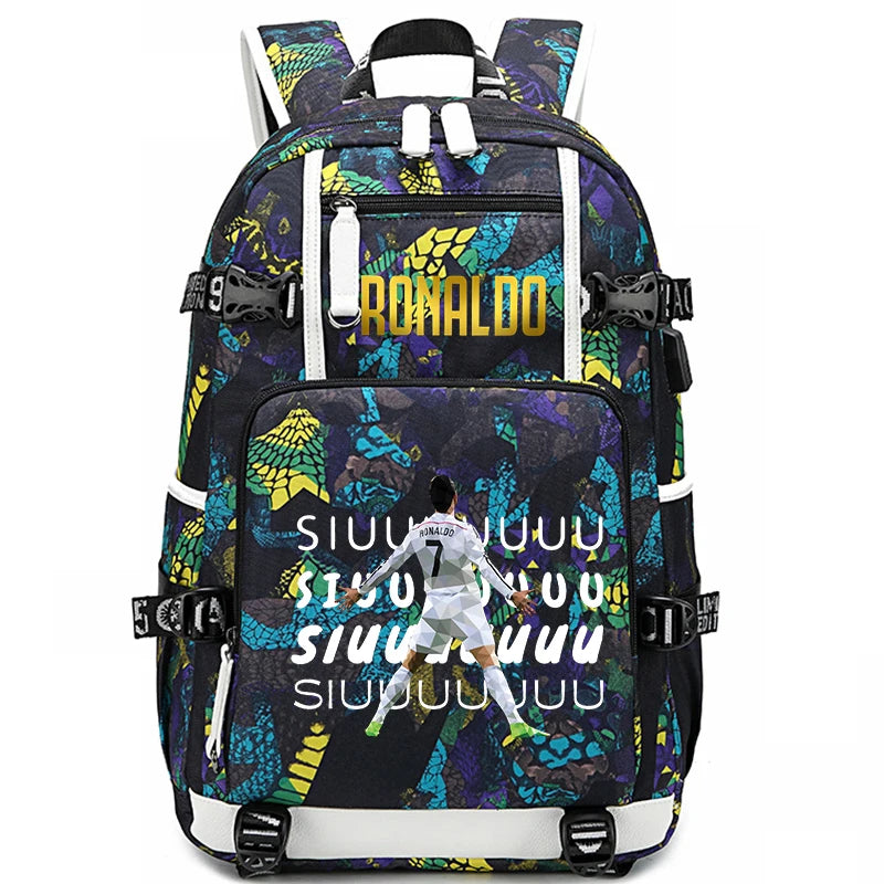 Sac d'école imprimé Ronaldo pour enfants, sac à dos pour étudiant, sac de voyage extérieur.