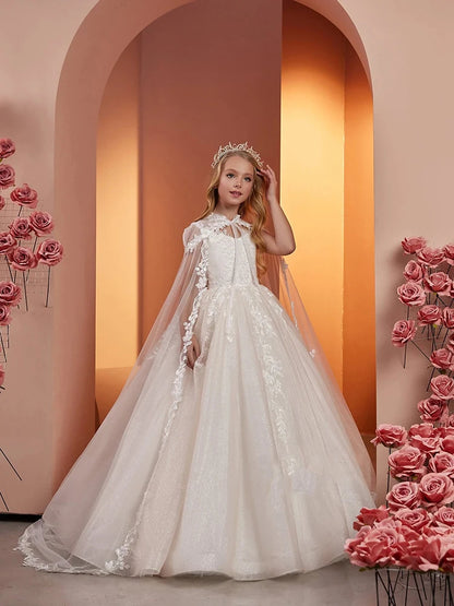 Robe demoiselle d'honneur tulle dentelle avec cape – mariage, communion, anniversaire, élégante princesse