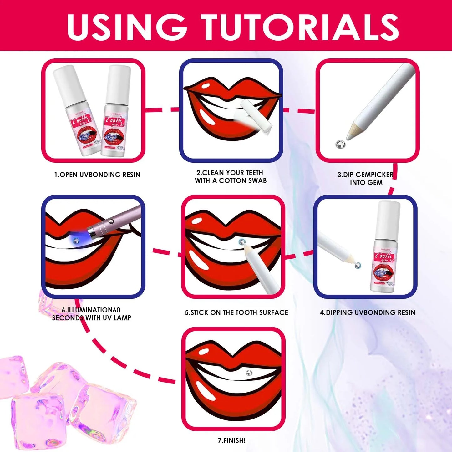 Kit gemme dentaire IMADIY, diamant blanc, facile à poser et enlever.